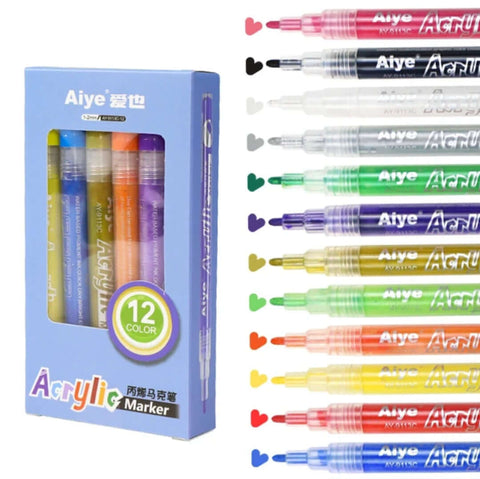 12 PCS Acrylic Marker Pens for Painting and crafting all surfaces